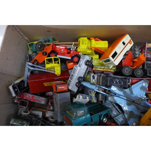 705 - A box of die-cast vehicles including Corgi and Lesney, playworn