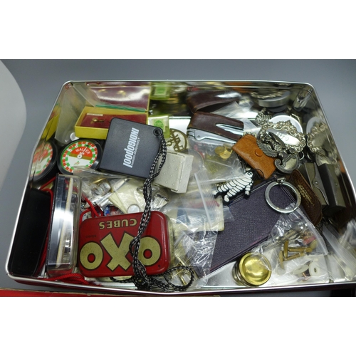 707 - Assorted items, cufflinks, compasses, a harmonica, etc.