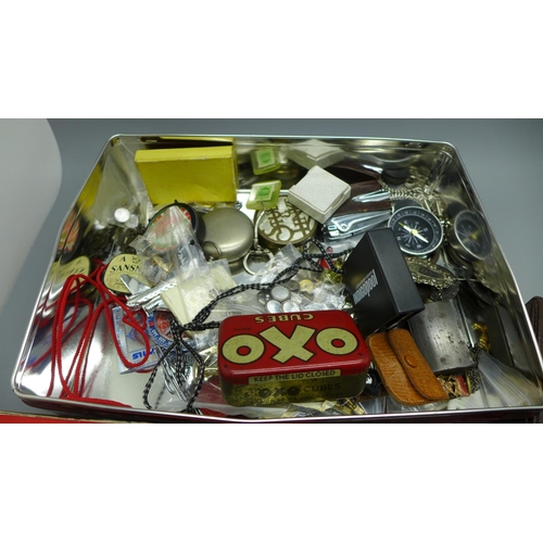 707 - Assorted items, cufflinks, compasses, a harmonica, etc.