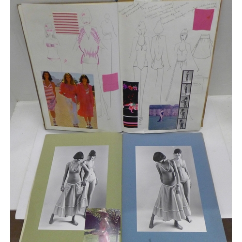 731 - An album of female modelling photographs and a folio of fashion designs