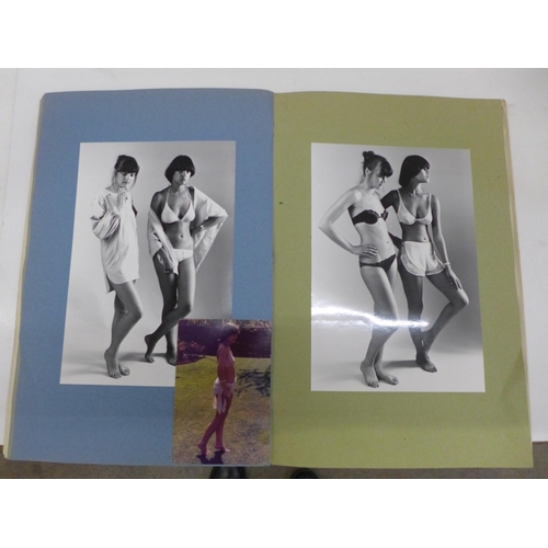 731 - An album of female modelling photographs and a folio of fashion designs