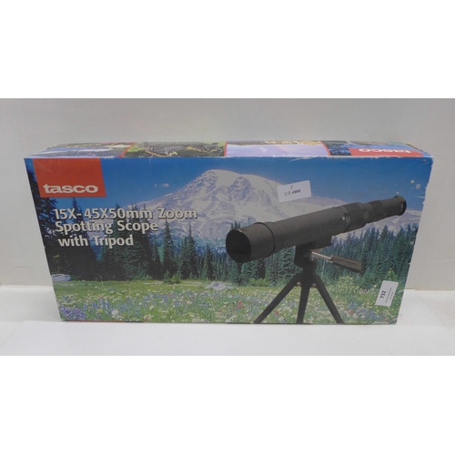 732 - A Tasco spotting scope with tripod, boxed, 15x-45 x 50mm