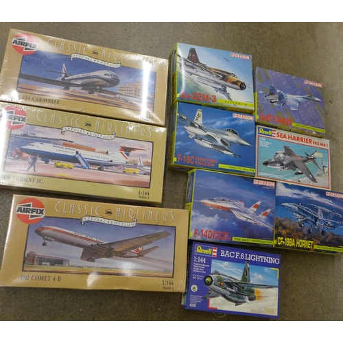 749 - Three Airfix model aircraft kits, five Dragon kits and two Revell, Airfix sealed