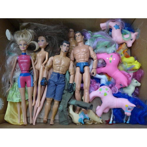 753 - Three Action Man figures, seven dolls including Barbie and twenty-one horse and unicorns including M... 