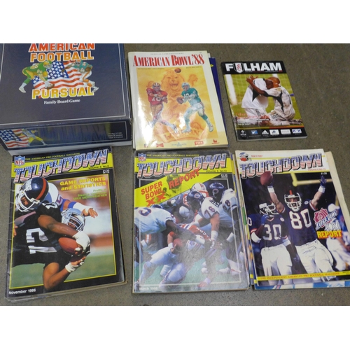 772 - Touchdown Superbowl magazines, two posters, an American Football game and other publications