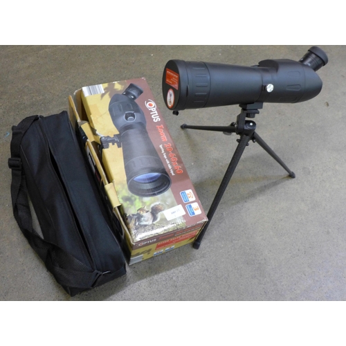 783 - An Optus spotting scope with table tripod, boxed, 20-60x60