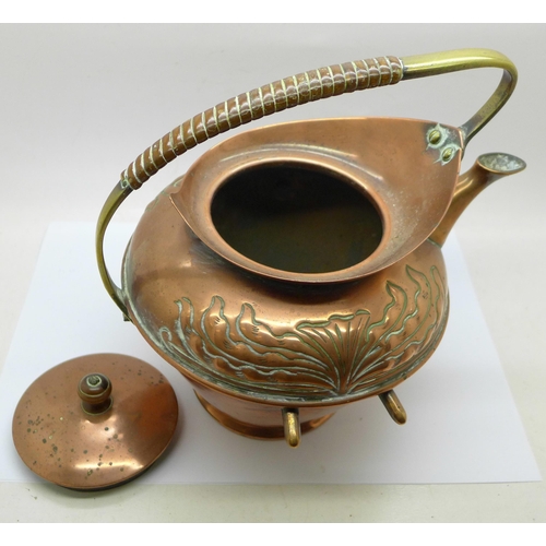 817 - A French Art Nouveau copper teapot, a/f