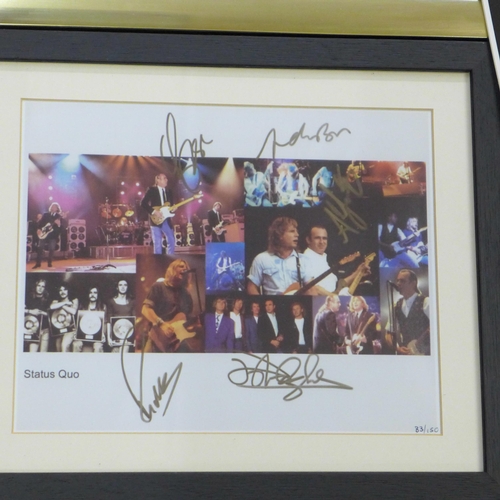 831 - Status Quo pictures, some signed with a collection of concert ticket stubs