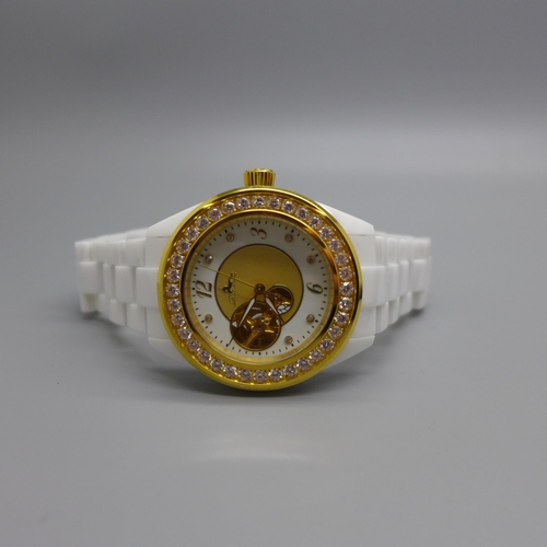 862 - A lady's Richtenburg white ceramic wristwatch, automatic bumper movement, with box, (unworn)