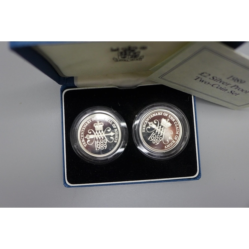 871 - A 1989 £2 silver proof two-coin set, Tercentenary of the Bill of Rights and the Claim of Right, Roya... 