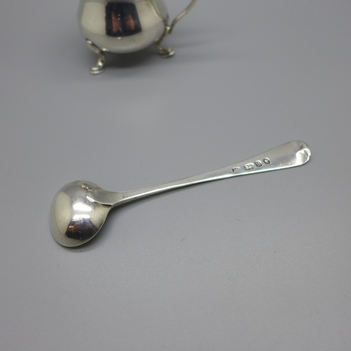 885 - A Victorian silver mustard, Birmingham 1876, and a Georgian silver mustard spoon, 78g