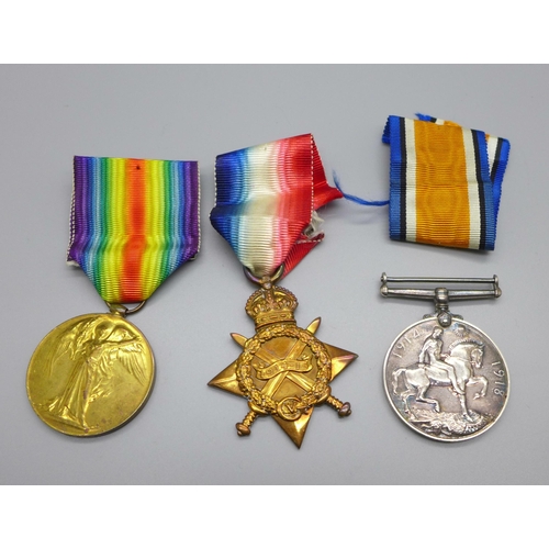 886 - A trio of WWI medals to H. Fox, British Red Cross and Order of St. John, the Victory medal and the W... 