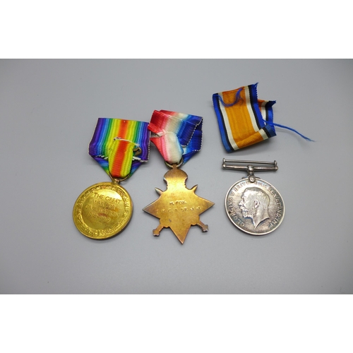 886 - A trio of WWI medals to H. Fox, British Red Cross and Order of St. John, the Victory medal and the W... 