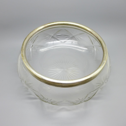 893 - A large silver rimmed glass fruit bowl, hallmarked London 1925, D & Co. Ltd.