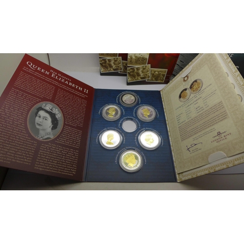 901 - A collection of commemorative coins including one silver 1973 Royal wedding coins, (folders not comp... 