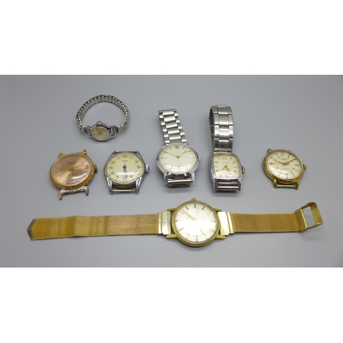 910 - Six wristwatches including a gentleman's Poljot, and one lady's Tissot, glass a/f, (Aries lacking ca... 