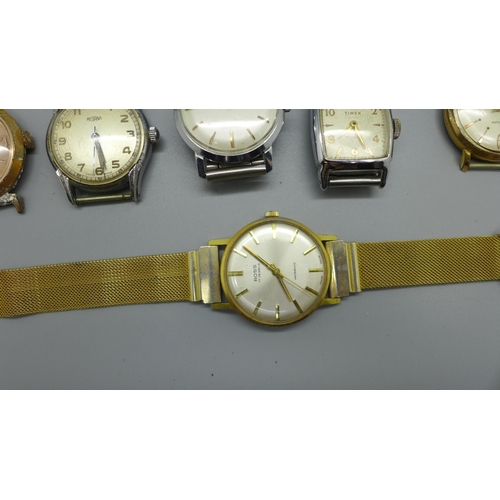 910 - Six wristwatches including a gentleman's Poljot, and one lady's Tissot, glass a/f, (Aries lacking ca... 