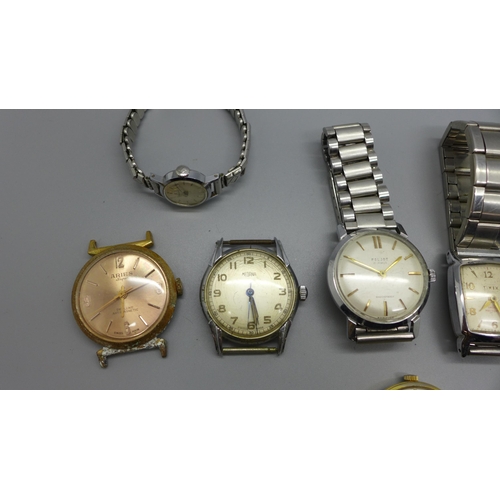 910 - Six wristwatches including a gentleman's Poljot, and one lady's Tissot, glass a/f, (Aries lacking ca... 