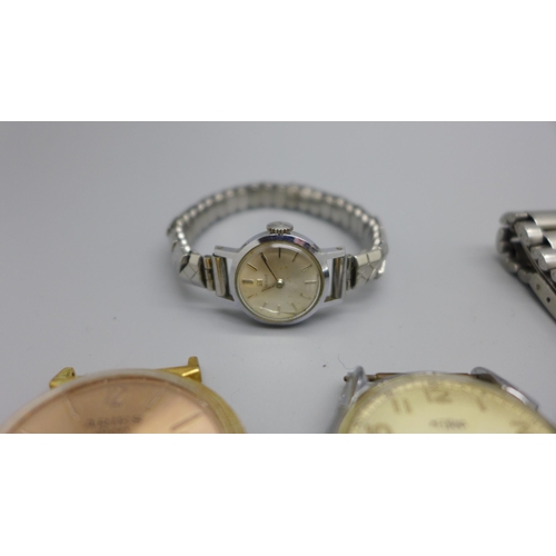 910 - Six wristwatches including a gentleman's Poljot, and one lady's Tissot, glass a/f, (Aries lacking ca... 