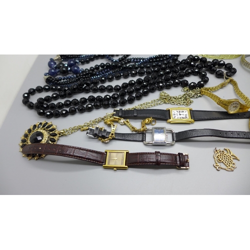 934 - Wristwatches, cufflinks, a bangle and a beaded necklace