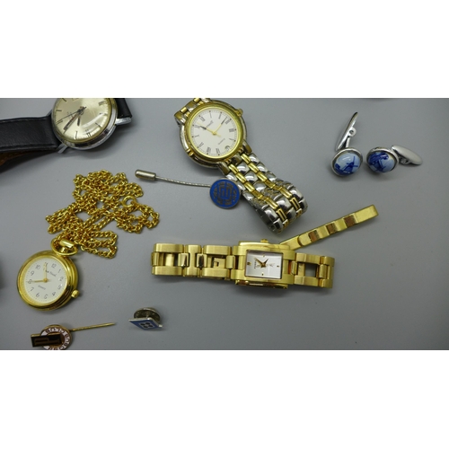 935 - A collection of jewellery and wristwatches, including silver cufflinks, a silver tie-pin and a silve... 