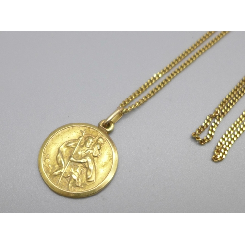 959 - A 9ct gold St. Christopher pendant on a 9ct gold chain, 6.6g