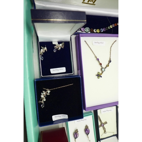 947 - A collection of sterling silver set jewellery including amethyst