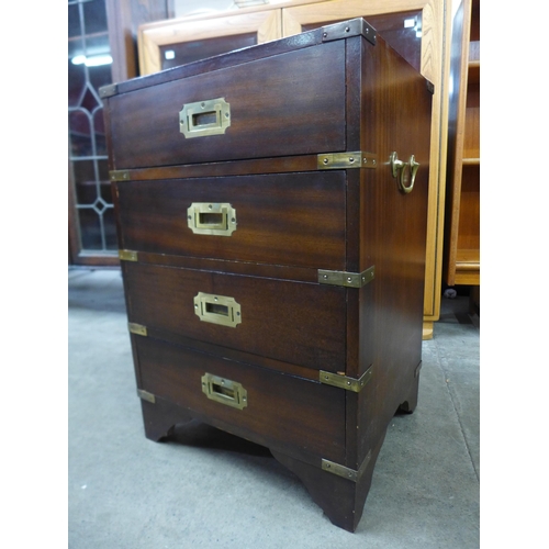 160 - A small campaign style mahogany and brass mounted chest of drawers