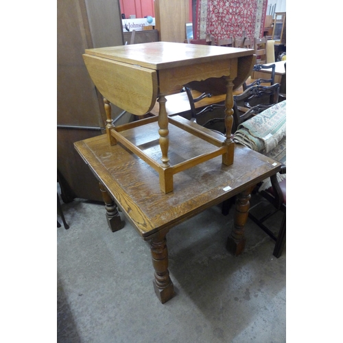 281 - An oak draw leaf table and a drop-leaf occasional table