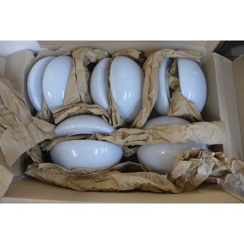 312 - A set of fourteen opaline glass ceiling light shades, with eleven fittings