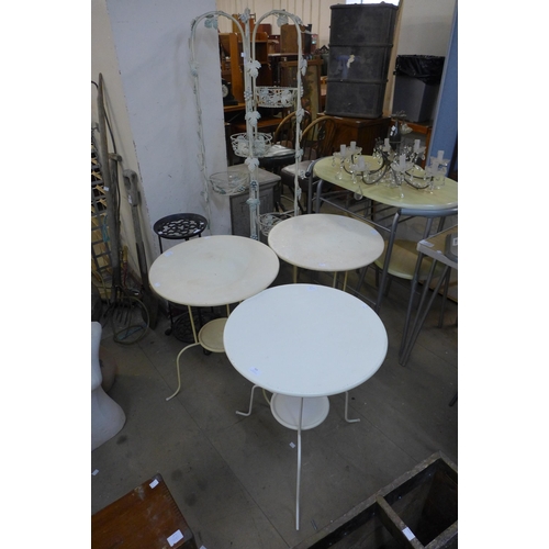 325 - Three cream alloy garden tables, a garden planter and one other