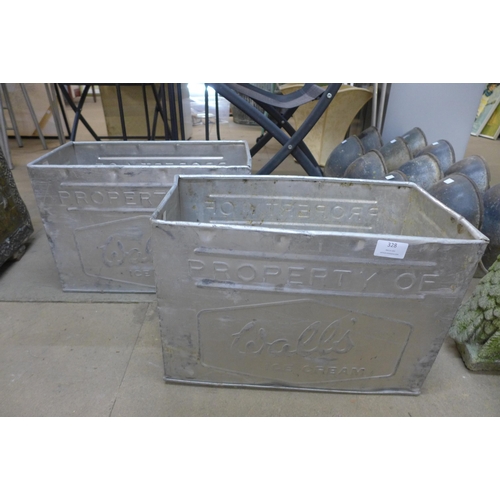 328 - A pair of mid-20th Century Wall's aluminum ice cream crates