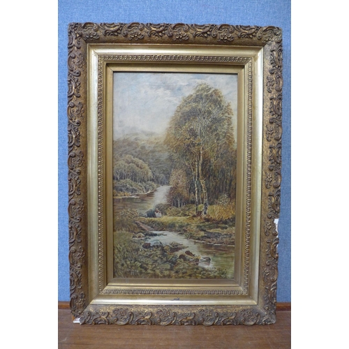 339 - C.Holmes, On The Conway, oil on canvas, dated 1884, 50 x 30cms, framed