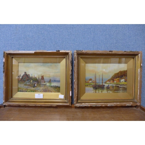 341 - English School (early 20th Century), pair of coastal scenes, oil on board, framed