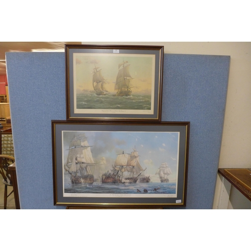 348 - Two signed Peter Power limited edition marine prints, Battle of Cape Trafalgar and one other, framed