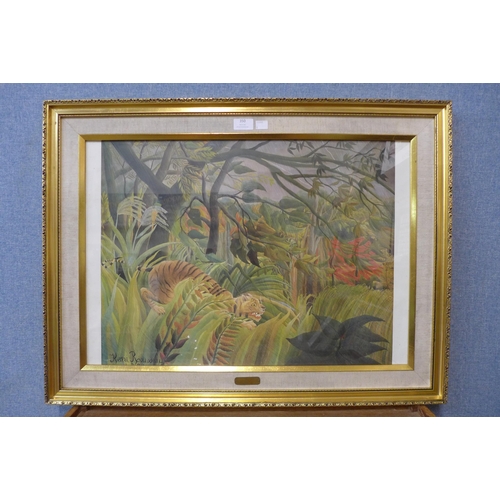 350 - A Henri Rousseau print, Tiger in a Tropical Storm, framed