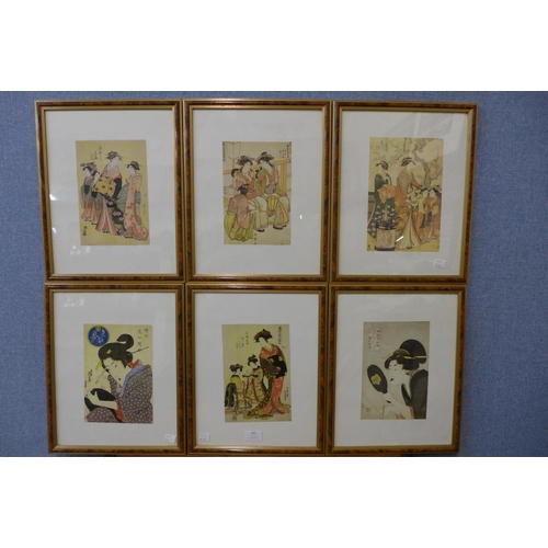 352 - A set of six Japanese prints, framed