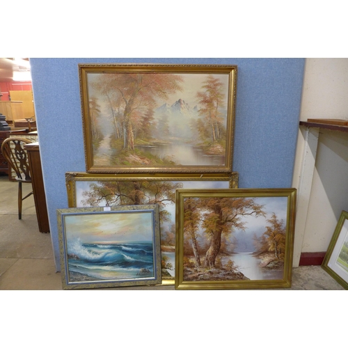 356 - Four assorted landscapes, oil on canvas and board, framed