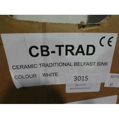 3015 - Belfast White 1.0 Sink (406x600), RRP £207.50 inc. VAT  *This lot is subject to vat