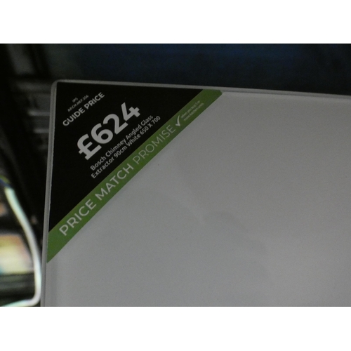 3020 - Bosch 90cm Chimney Angled Glass White Extractor (650X700) (model:- DWK97HM20B), RRP £520 inc. VAT  *... 