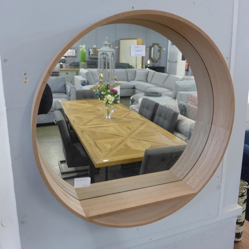 1346a - A round light wood framed mirror with shelf, 50cms (WF215513)   #