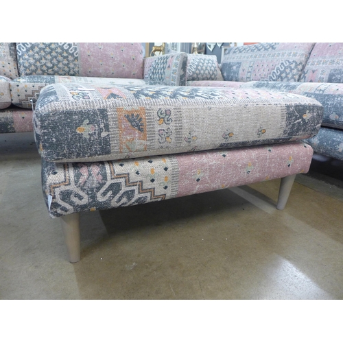 1351 - A blue, pink and cream upholstered footstool