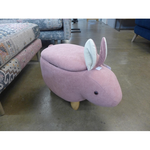 1352 - A pink fabric rabbit footstool with storage