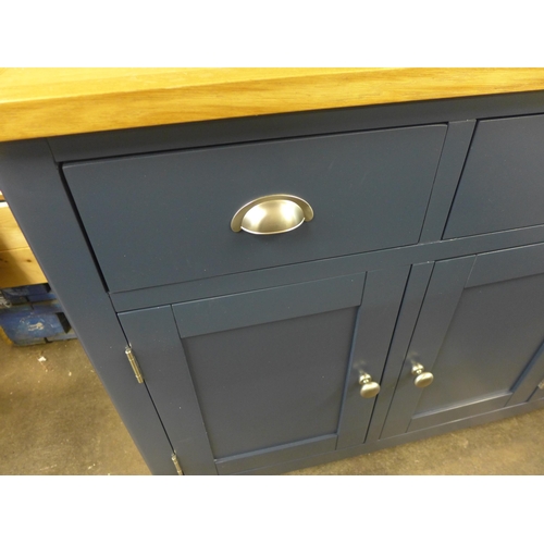 1500 - A Rutland blue painted oak three drawer three door sideboard * this lot is subject to VAT