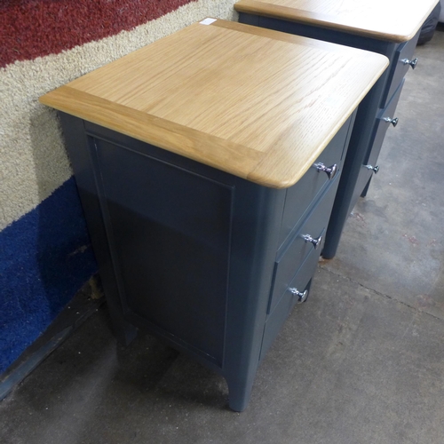 1502 - A Bergen blue painted oak three drawer bedside chest * this lot is subject to VAT