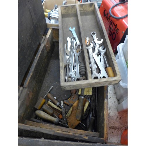 2115 - Assorted sockets in 2 wooden chests & tool tin