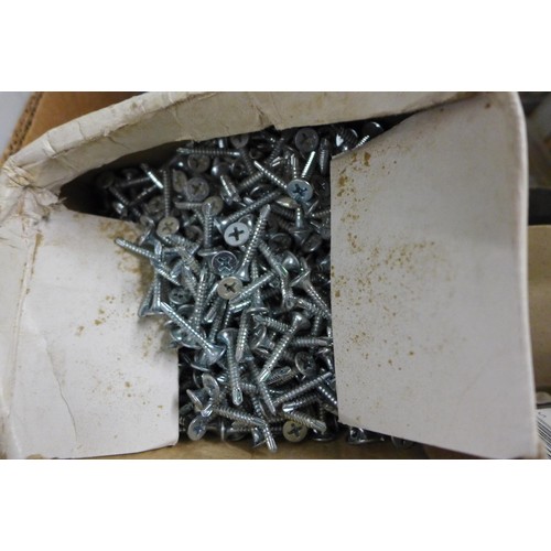 2202 - Box of assorted screws, nails and quantity of door numbers