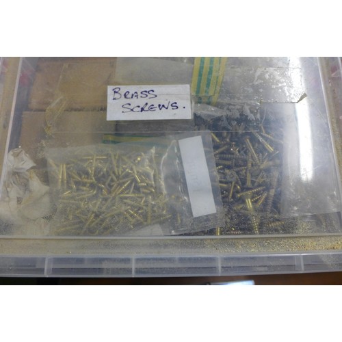 2203 - Box of assorted screws, nails, etc.