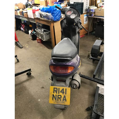 2506 - Peugeot Buxy 49cc purple scooter - R141 NRA - sold for spares or repair - to be sold at 12 o'clock