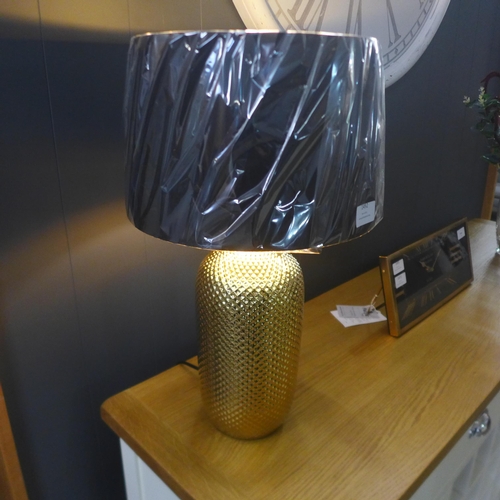 1339 - A Nova gold textured ceramic bottle lamp with black faux cotton shade, H50cms (30784C25)   #